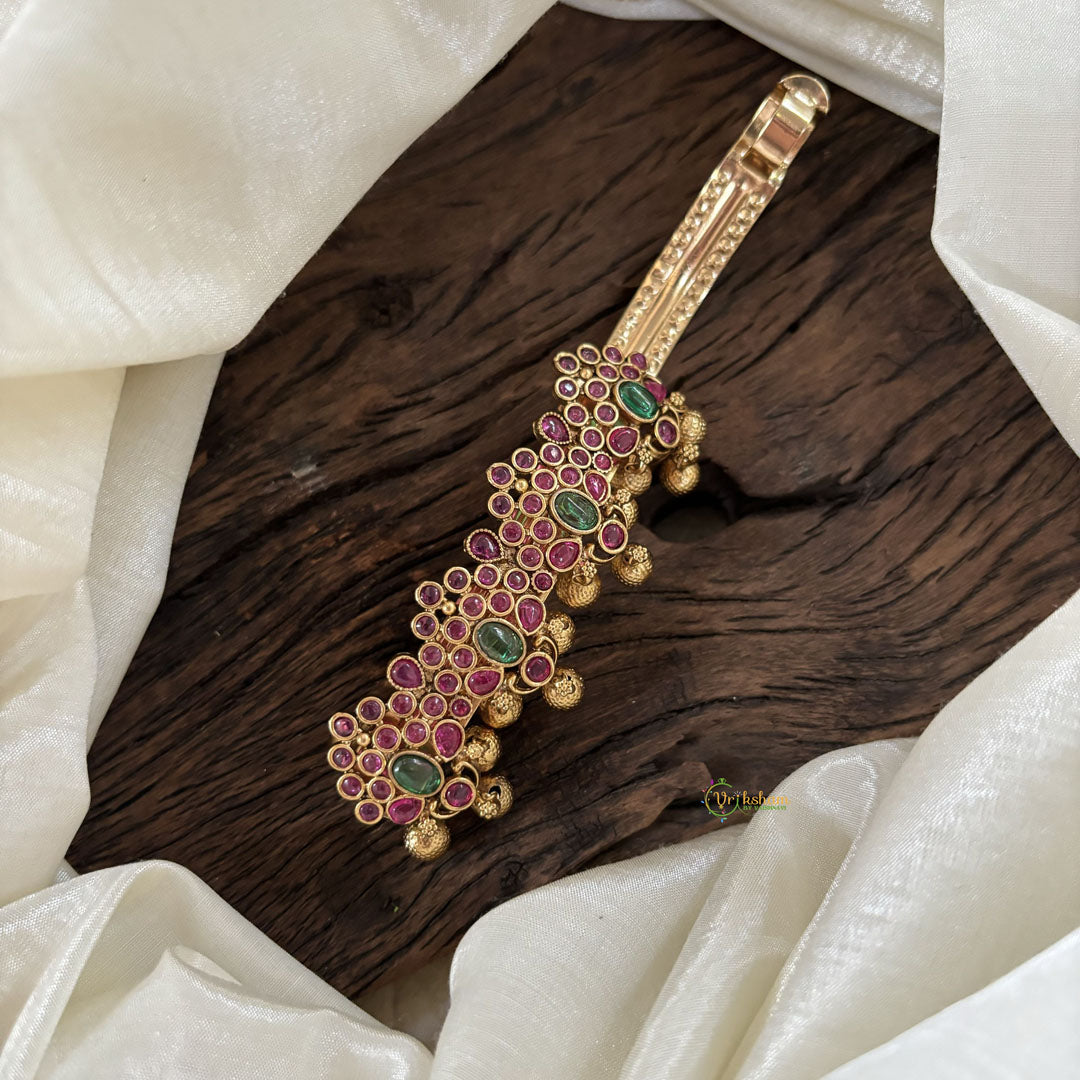 Premium Gold Look Alike Hair clip -Gold Bead-Red Green-G11265