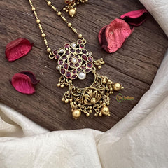 Vriksham Exclusive Red Stone Pendant Chain-Golden Pearls-G15643
