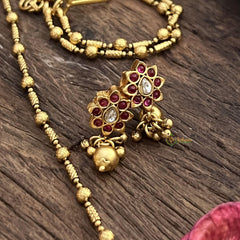 Vriksham Exclusive Red Stone Pendant Chain-Golden Pearls-G15643