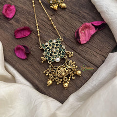 Vriksham Exclusive Green Stone Pendant Chain-Golden Pearls-G15646