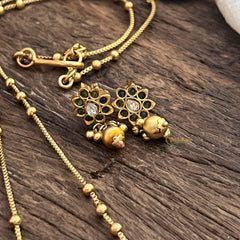 Vriksham Exclusive Green Stone Pendant Chain-Golden Pearls-G15646