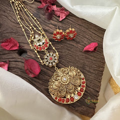 Vriksham Designer 3 Layer Pendant Chain-Red-G15749