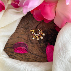 Stylish White Red Floral AD Stone Nath / Nose pin-Pearl-G13953