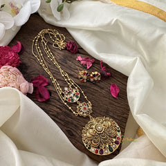 Vriksham Designer 3 Layer Pendant Chain-Navrathna-G15752