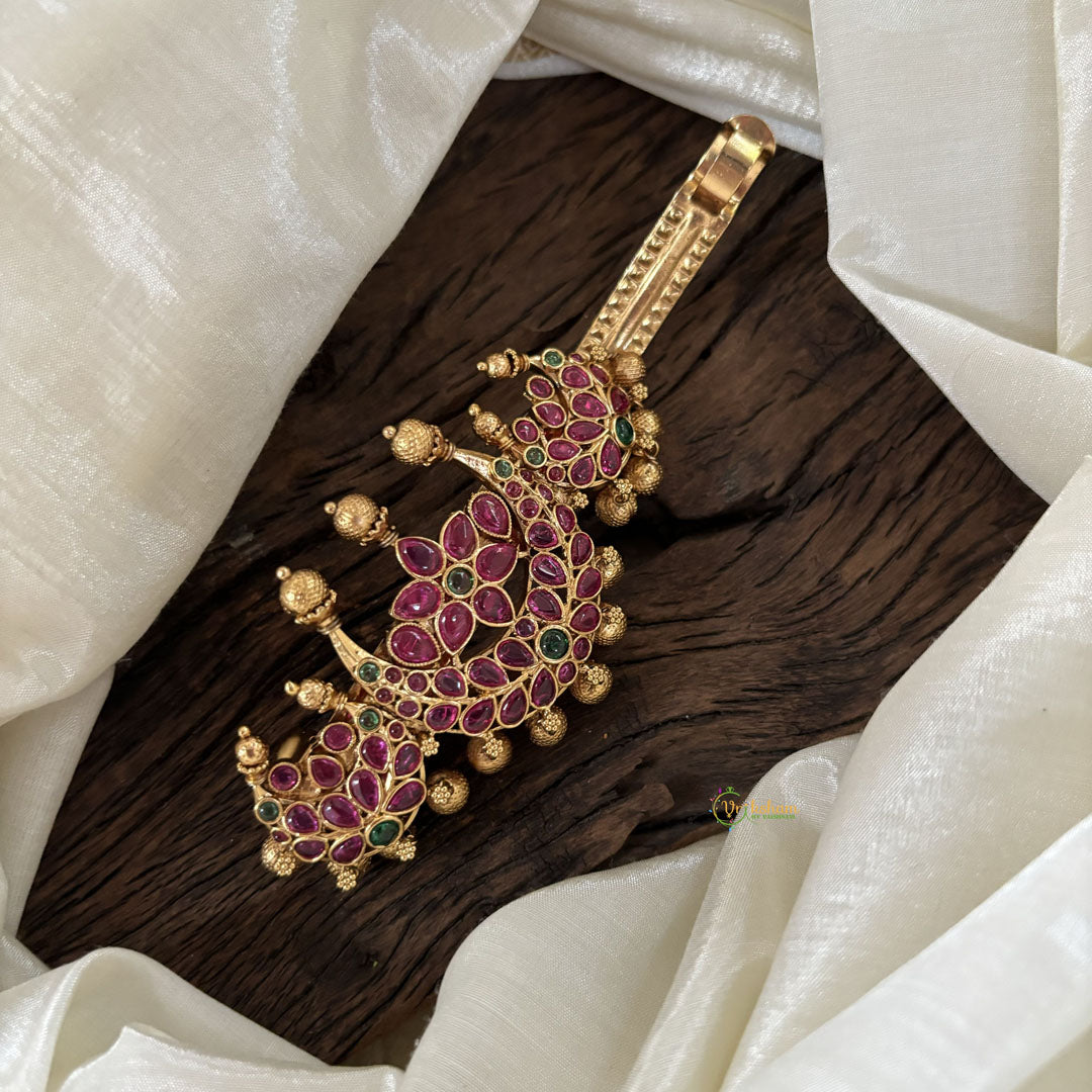 Premium Gold Look Alike Hair clip- Chandh -Gold Bead-Red Green-G11269