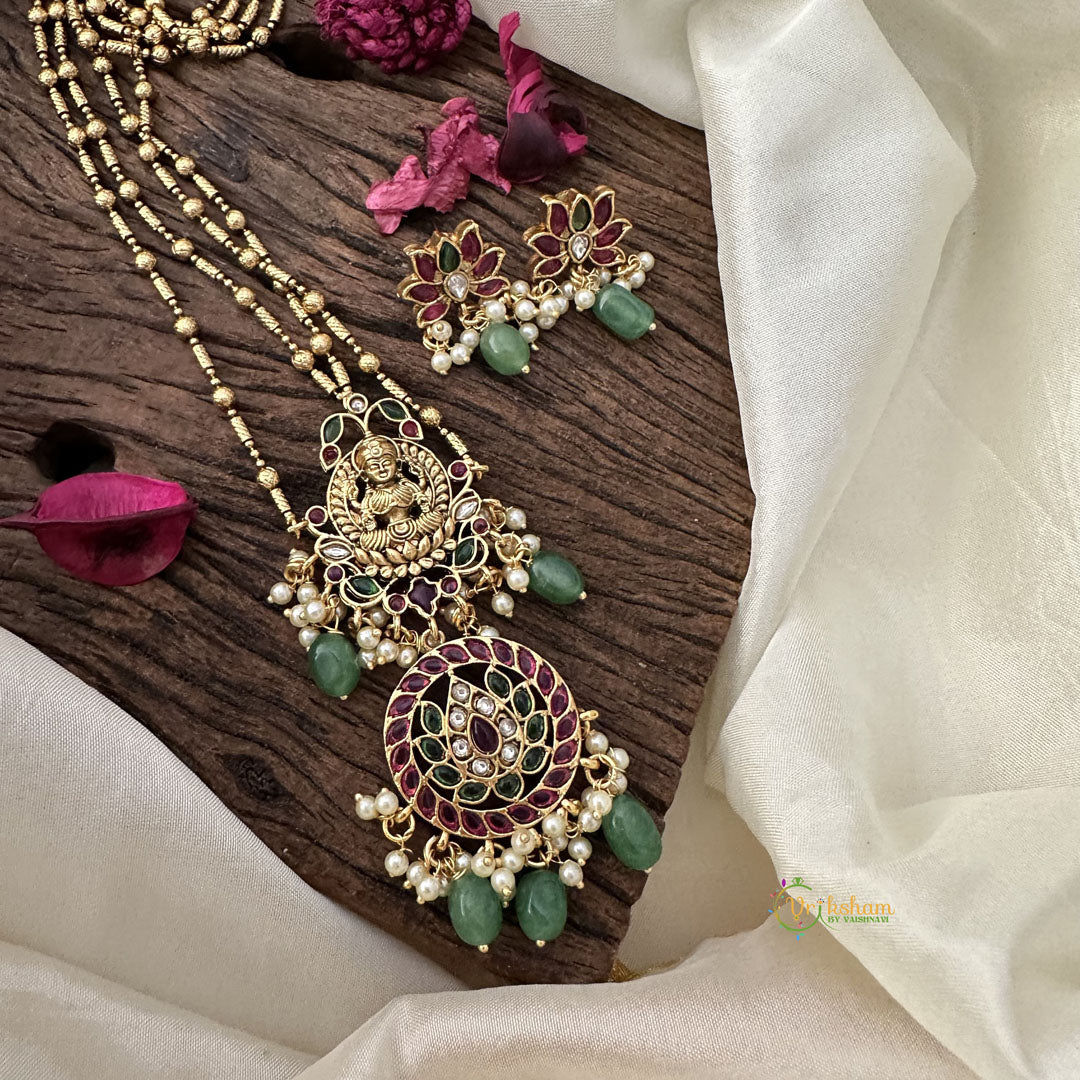 Vriksham 2 Layer Lakshmi Pendant Chain-Green Bead-Red Green-G15735