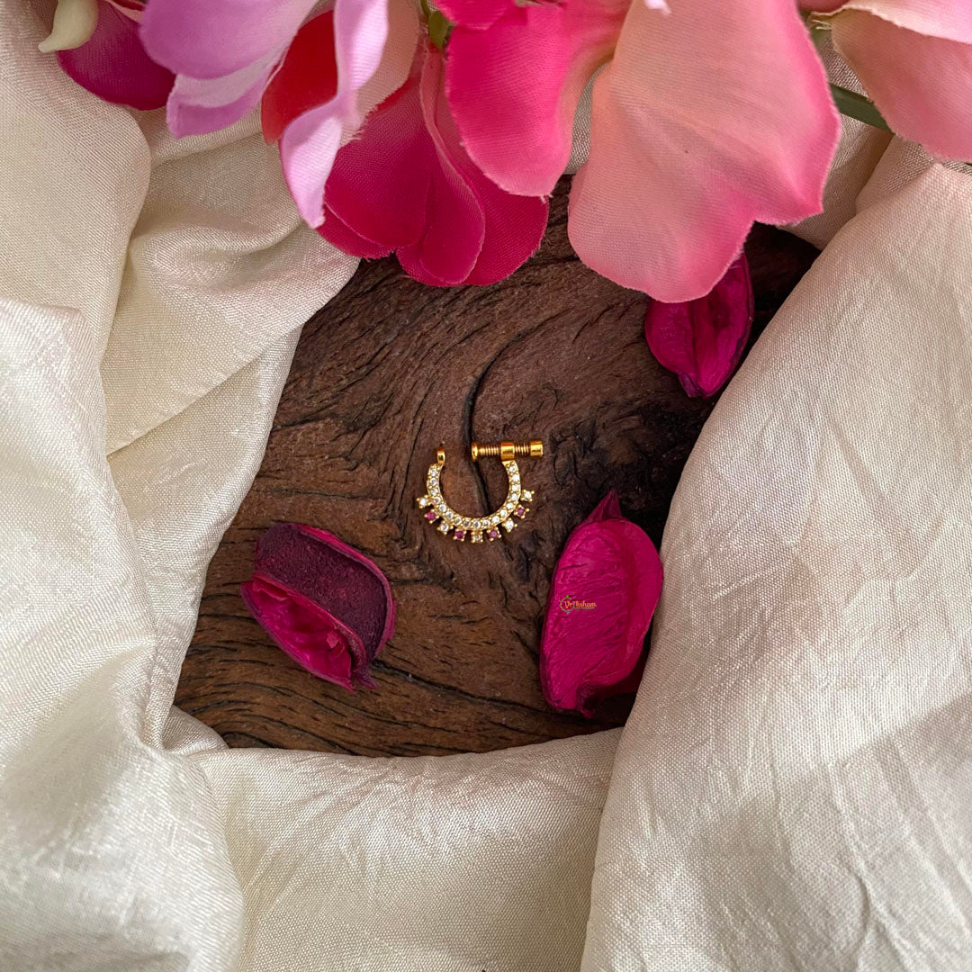 Stylish Red White AD Stone Nath / Nose pin-G13974