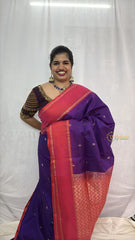 Vriksham Rani Pink With Navy Blue Pure Soft Silk Saree-VS4848