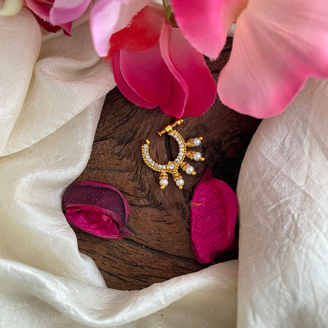 Premium White AD Stone Nath / Nose pin-Pearl-G13914