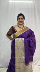 Vriksham Royal Purple & Silver Intricate Zari Border Pure Soft Silk Saree-VS4842