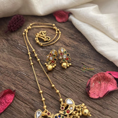 Vriksham Half Moon Navrathna Pendant Chain-Golden Bead-G15666