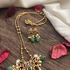 Vriksham Half Moon Pendant Chain-Green Bead-Red Green-G15668