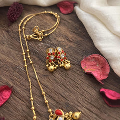 Vriksham Half Moon Coral Stone Pendant Chain-Golden Bead-G15667