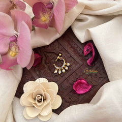 Vriksham Unique Peacock Motif Style Press Naths/Nose Pin-Red White & Green-Pearls-G20753