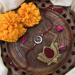 Vriksham Rakshabandhan Sliver Plated Traditional Round Trishual Rakhi -RB201