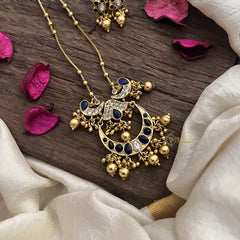 Vriksham Half Moon Pendant Chain-Golden Bead-Blue-G15665