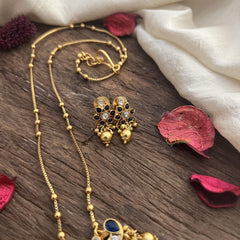 Vriksham Half Moon Pendant Chain-Golden Bead-Blue-G15665