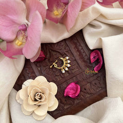 Vriksham Unique Peacock Motif Style Press Naths/Nose Pin-White-Pearls-G20756