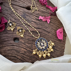 Vriksham Single Pendant Chain-Golden Beads-Blue-G15760