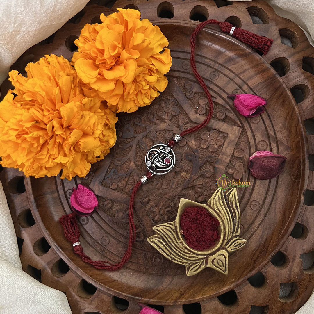 Vriksham Rakshabandhan Sliver Plated Ganraj Design Rakhi-RB196