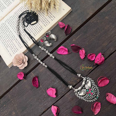 Vriksham Oxidized Silver Black Bead Peacock Back Beaded Mangalsutra-S1051
