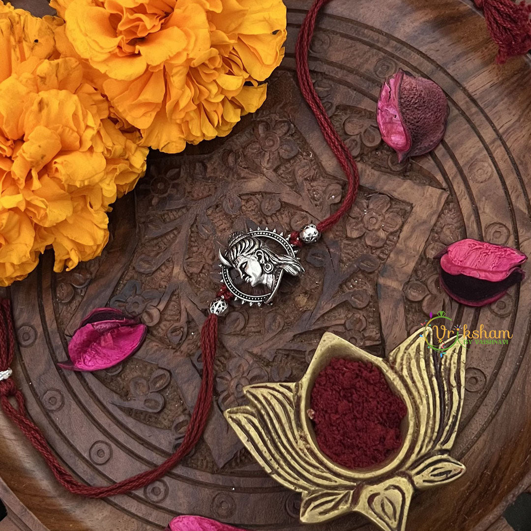 Vriksham Rakshabandhan Sliver Plated Mahadev Face Rakhi-RB214