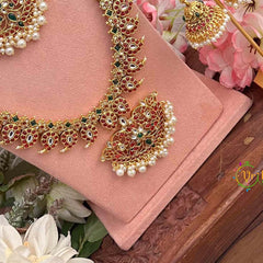 Vriksham Bridal Classic Manga Style Red Green & White Stone Bridal Set-G21401