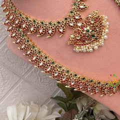 Vriksham Bridal Classic Manga Style Red Green & White Stone Bridal Set-G21401