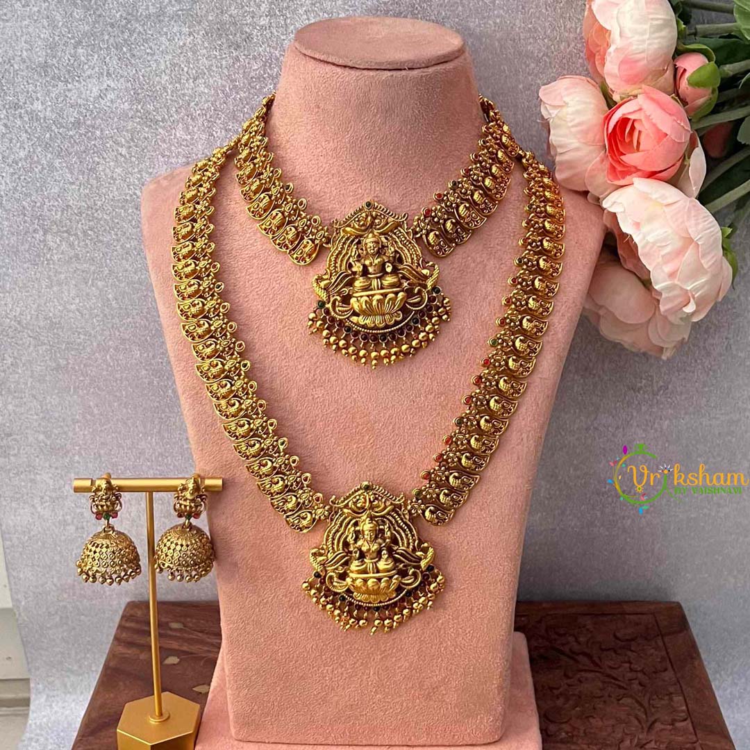 Vriksham Divine Mahalakshmi Nakshi Temple Bridal Set-Gold Bead-G22011
