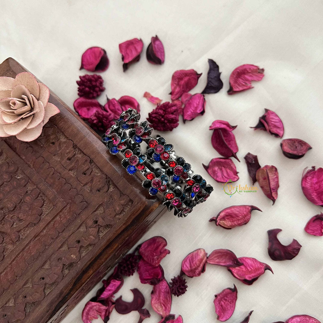 Vriksham Oxidized Silver Multicolor Stones  With Floral Bangles-S1054