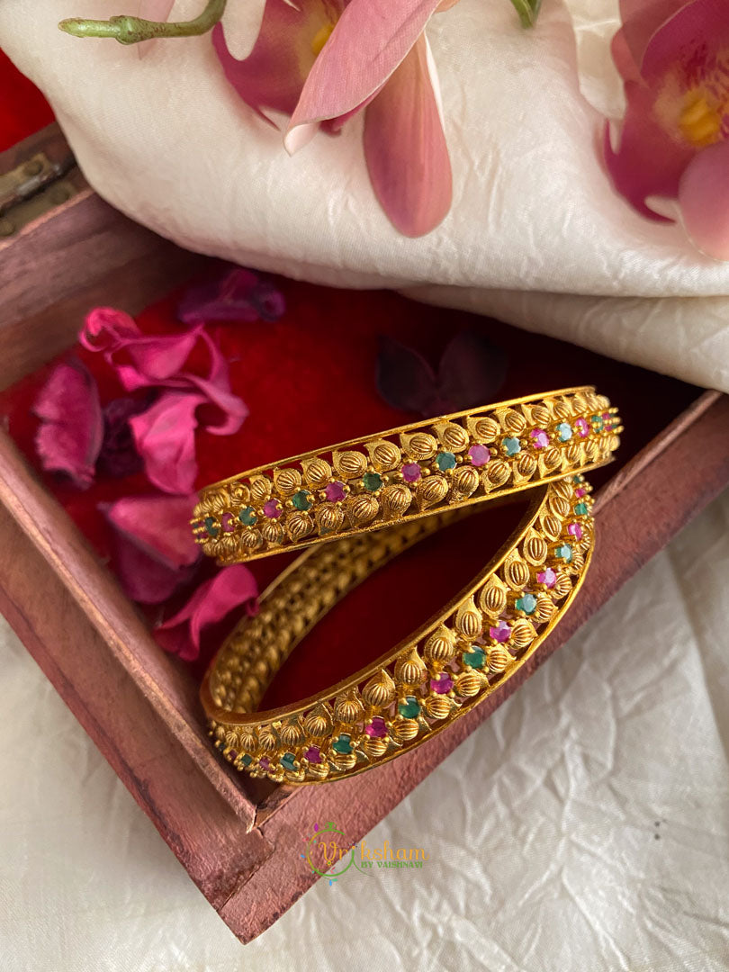 Premium Gold Alike AD Stone Bangle Set - Red & Green  - G11690