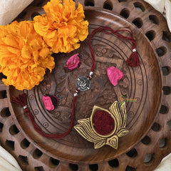 Vriksham Rakshabandhan Sliver Plated Trishul Chakri Rakhi-RB212