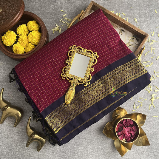 Vriksham Dark Pink With Purple Border-Vairaoosi Podi Kattam-Kalyani Cotton Saree-VS4189