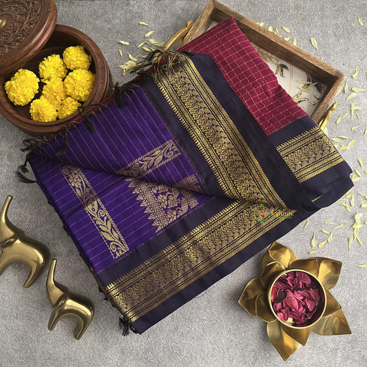 Vriksham Dark Pink With Purple Border-Vairaoosi Podi Kattam-Kalyani Cotton Saree-VS4189