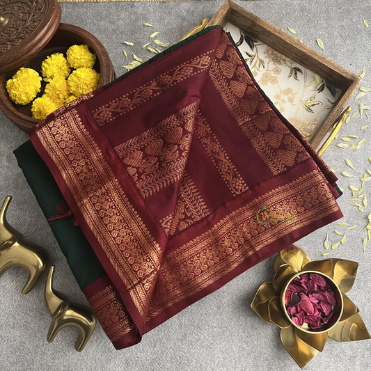 Vriksham Bottle Green With Maroon Border-Kalyani Cotton Saree-VS4193