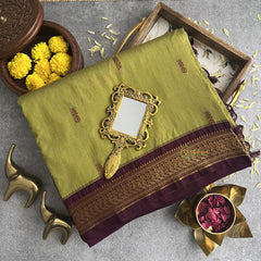 Vriksham Olive Green With Maroon Border-Kalyani Cotton Saree-VS4173