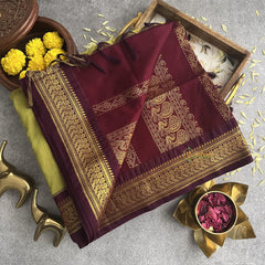 Vriksham Olive Green With Maroon Border-Kalyani Cotton Saree-VS4173