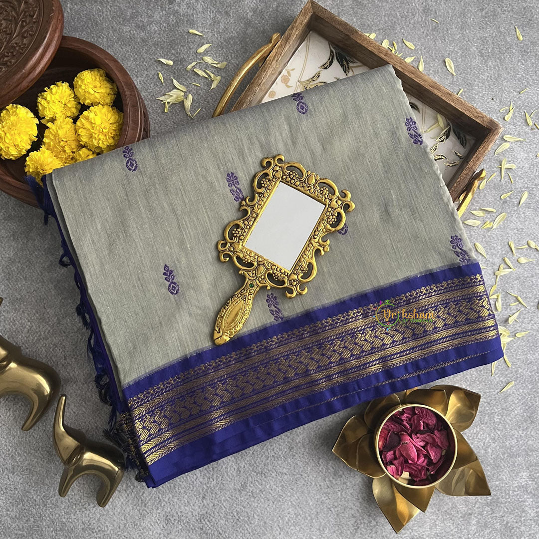 Vriksham Grey With Purple Border-Kalyani Cotton Saree-VS4182