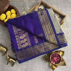 Vriksham Grey With Purple Border-Kalyani Cotton Saree-VS4182