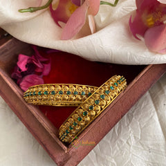 Premium Gold Alike AD Stone Bangle Set - Green - G11694