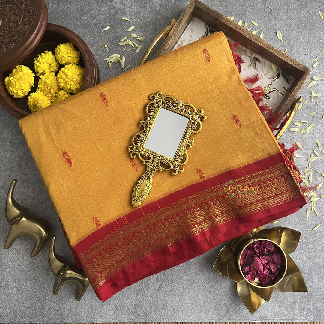 Vriksham Haldi Yellow With Red Border-Kalyani Cotton Saree-VS4169