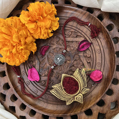 Vriksham Rakshabandhan Sliver Plated Round Ganesha Design Rakhi-RB189