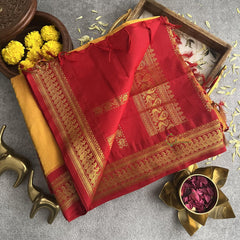 Vriksham Haldi Yellow With Red Border-Kalyani Cotton Saree-VS4169