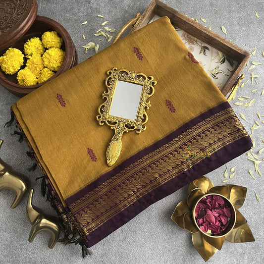 Vriksham Mustard With Purple Border-Kalyani Cotton Saree-VS4171