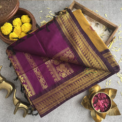 Vriksham Mustard With Purple Border-Kalyani Cotton Saree-VS4171