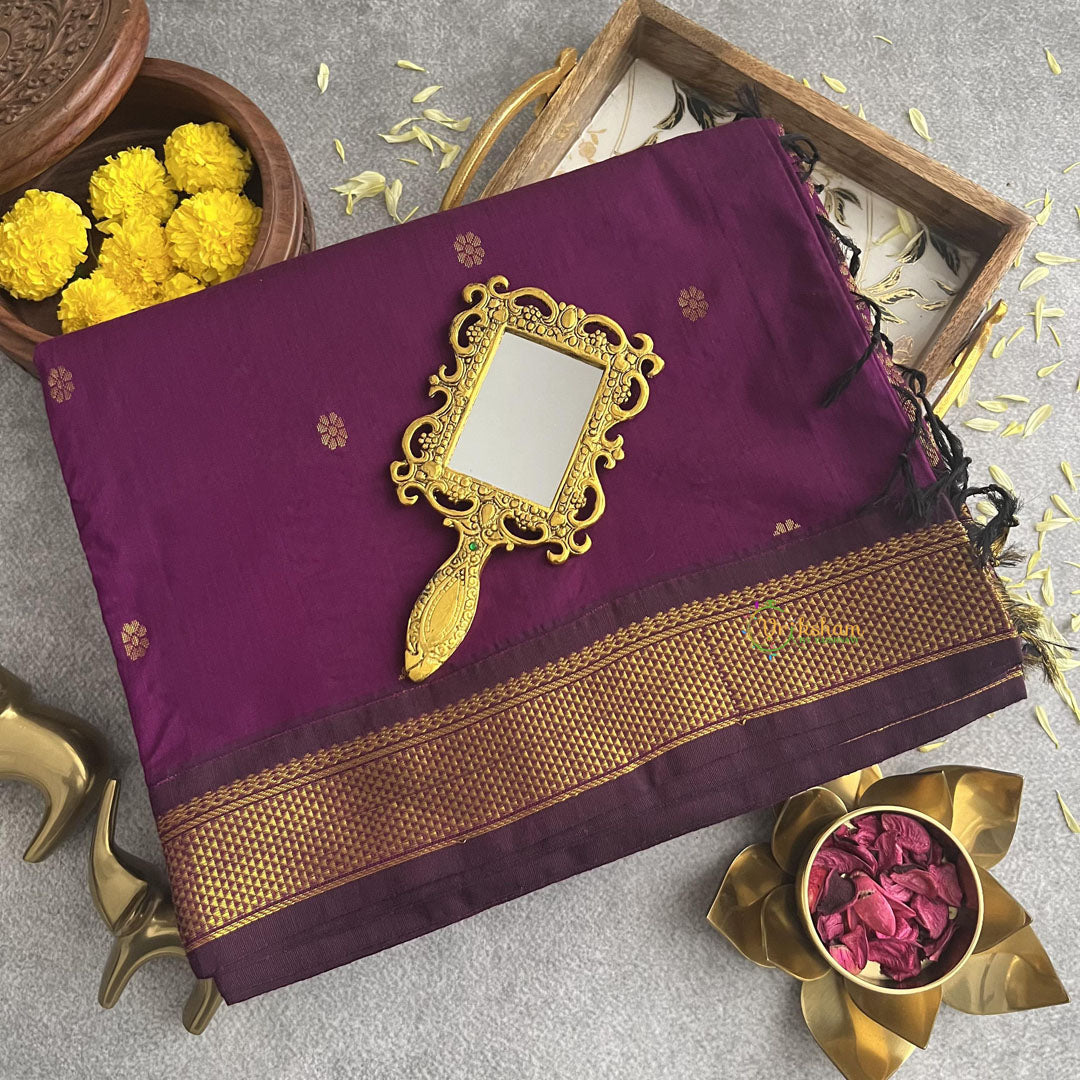 Purple With Double Golden Border -Kalyani Cotton Saree - VS3742