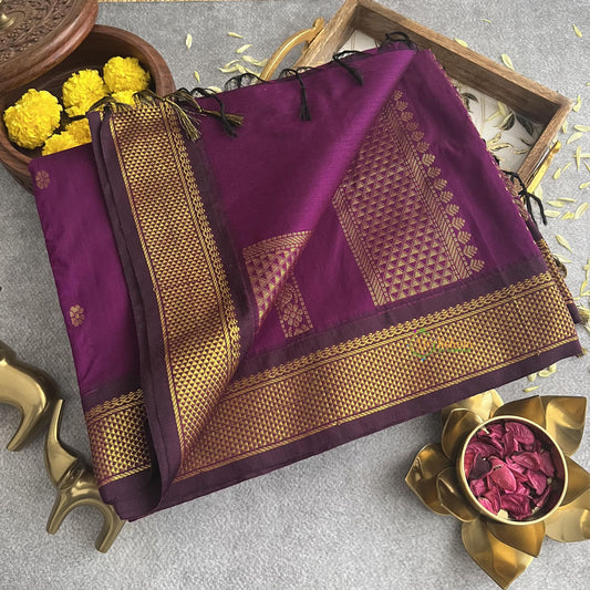 Purple With Double Golden Border -Kalyani Cotton Saree - VS3742