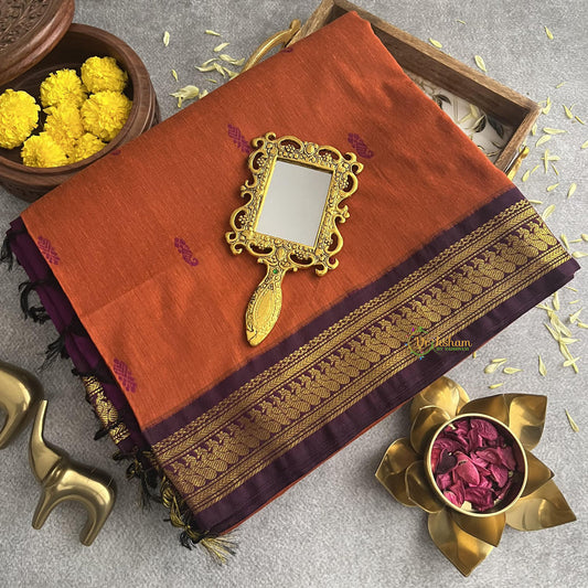 Vriksham Orange With Purple Border-Kalyani Cotton Saree-VS4170