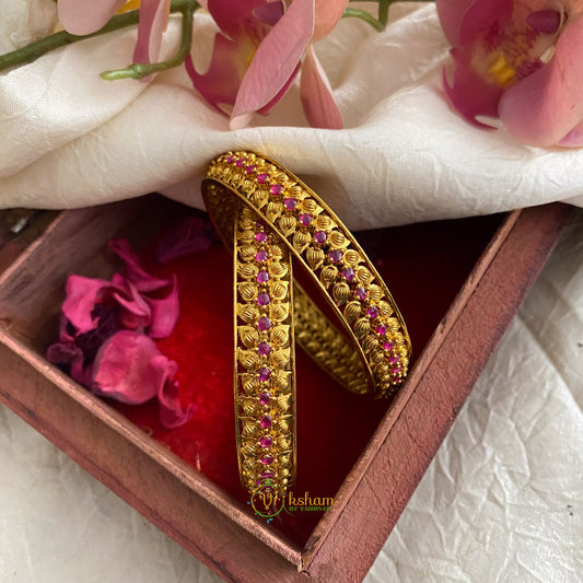 Premium Gold Look Alike AD Stone Bangle Set - Red - G11700