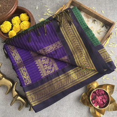 Dark Green With Purple Border-Vairaoosi Podi Kattam-Kalyani Cotton Saree - VS3447